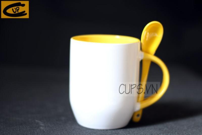 CERAMIC ROUND SHAPE MUG WITH MATCHING SPOON with printed logo - gifts for clients