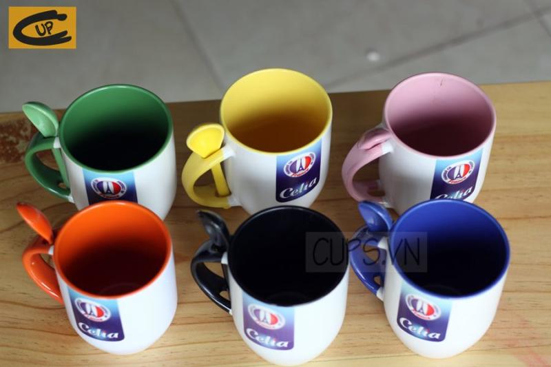 CERAMIC ROUND SHAPE MUG WITH MATCHING SPOON - Colorful - Shape 