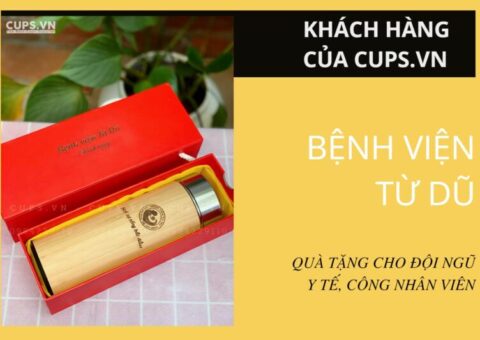 Bình giữ nhiệt tre in logo Bệnh Viện Từ Dũ làm quà tặng