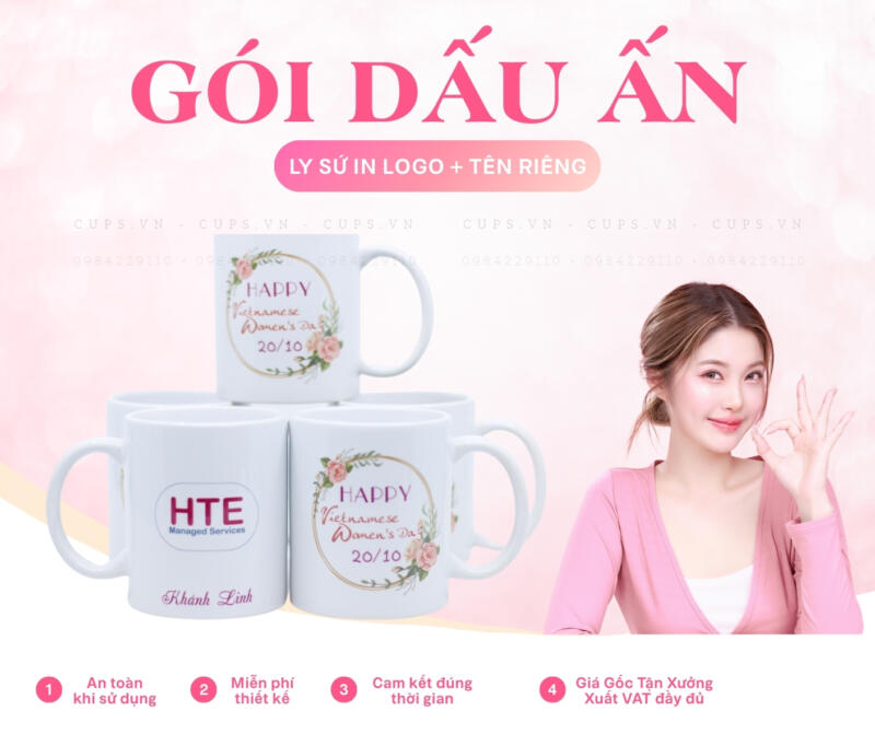 Gói Dấu Ấn: Ly sứ In logo + Tên riêng từng nhân viên