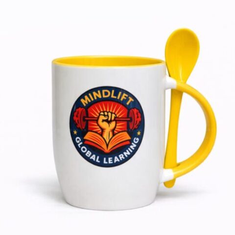 Cốc sứ dáng bầu có thìa, in logo sắc nét làm quà tặng doanh nghiệp