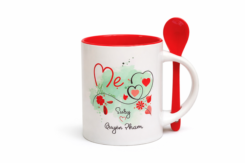 Multi-Color Ceramic Mugs with Spoons – Custom Image Printing