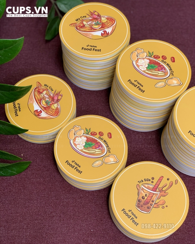 Lót ly gốm sứ in logo cho Tiktok food cực bắt mắt