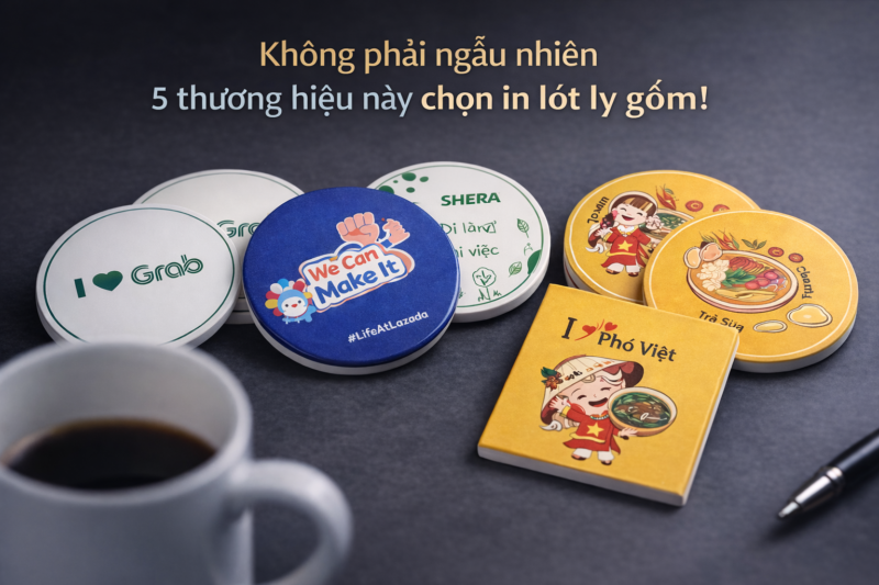 Lót ly gốm sứ in logo