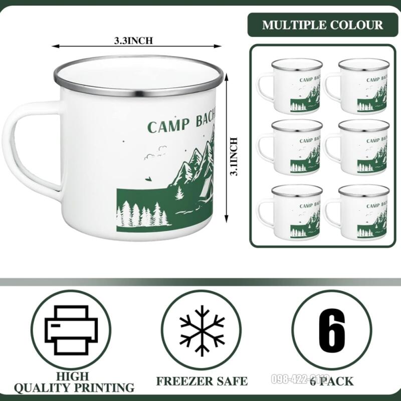 Ly sắt tráng men in logo dùng cho camping và quán cà phê