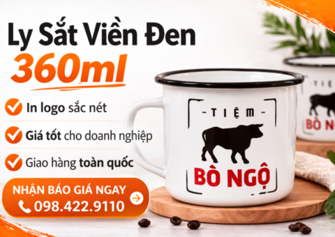 Ly sắt tráng men viền đen phong cách vintage, phù hợp làm quà tặng cá nhân, quà tặng doanh nghiệp và sản phẩm camping.