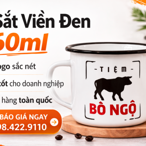 Ly sắt tráng men viền đen phong cách vintage, phù hợp làm quà tặng cá nhân, quà tặng doanh nghiệp và sản phẩm camping.