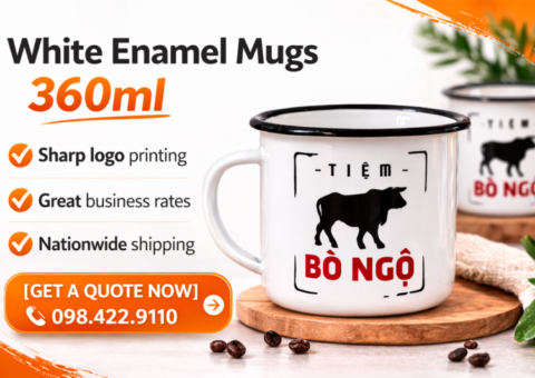 Black rim enamel mug with vintage design, durable construction, and ideal for camping, outdoor activities, and branded merchandise.