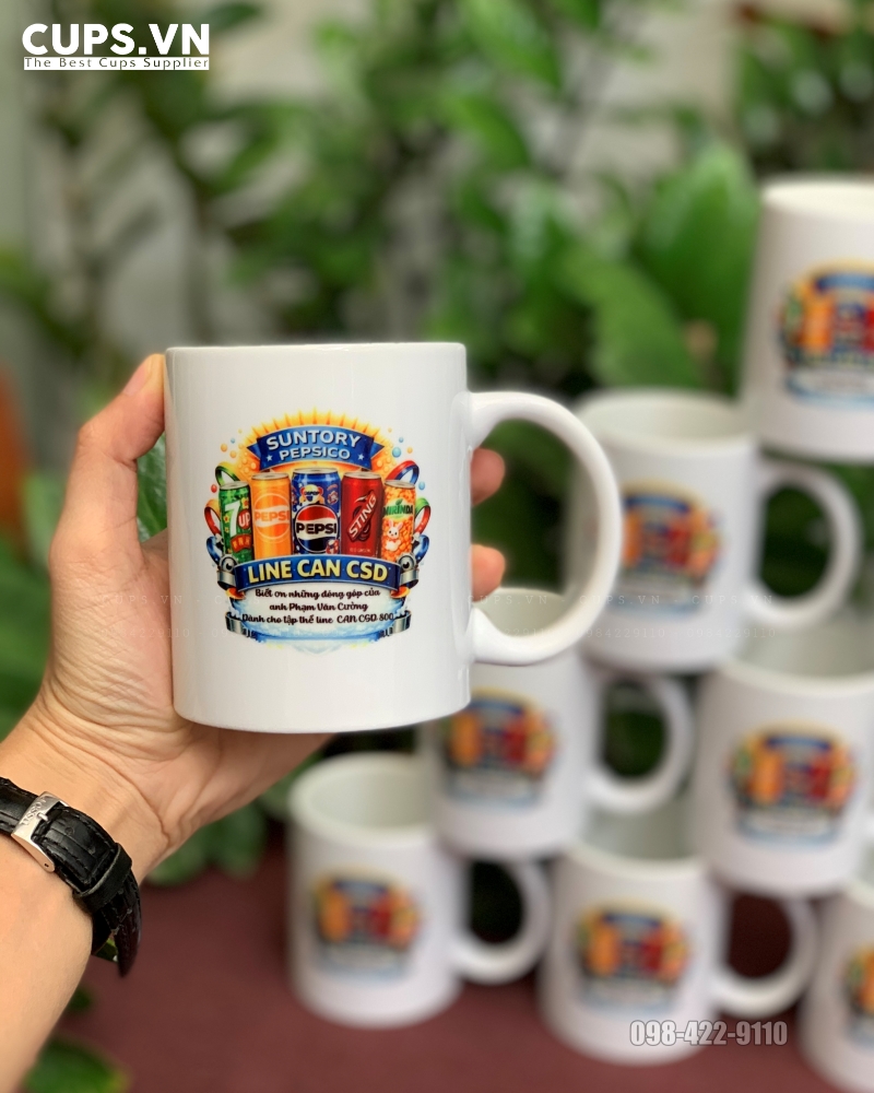 Ly sứ Thái in logo màu cực đẹp, chuẩn thương hiệu Pepsico