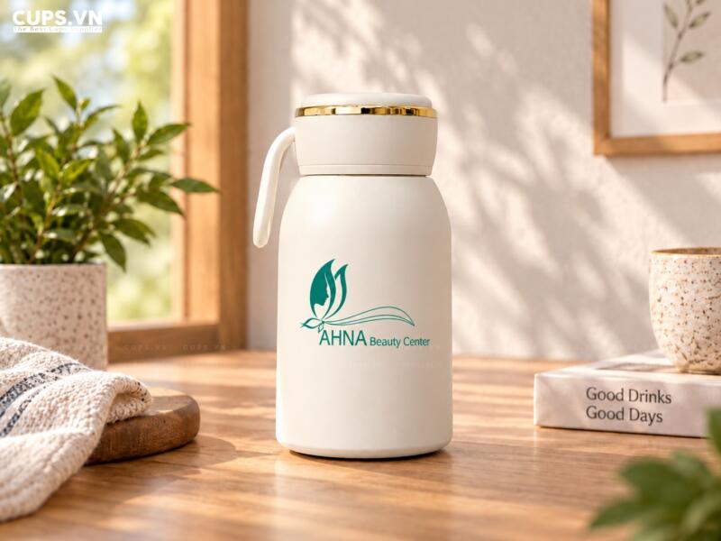 Bình Giữ Nhiệt Cho Nữ 360ml, 5 Màu, Nắp Viền Vàng – In Logo Spa & Mỹ Phẩm